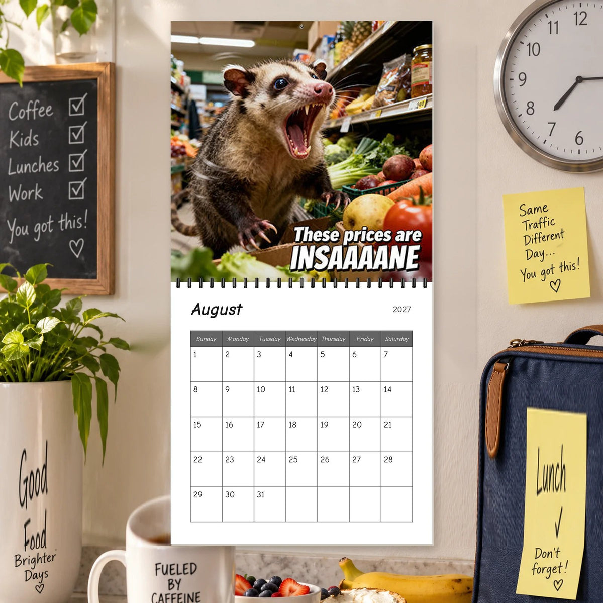 🐾Screaming Possums 2027 Wall Calendar – 12-Month Funny Relatable Calendar, Chaotic Life Humor Hanging Planner for Office, Home & Gag Gift