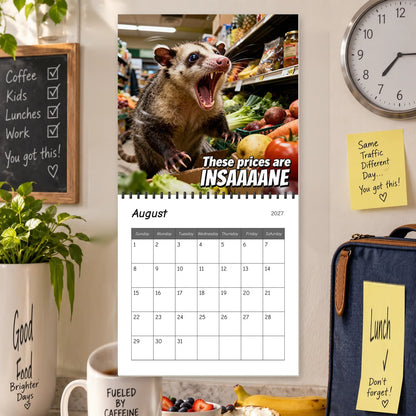 🐾Screaming Possums 2027 Wall Calendar – 12-Month Funny Relatable Calendar, Chaotic Life Humor Hanging Planner for Office, Home & Gag Gift