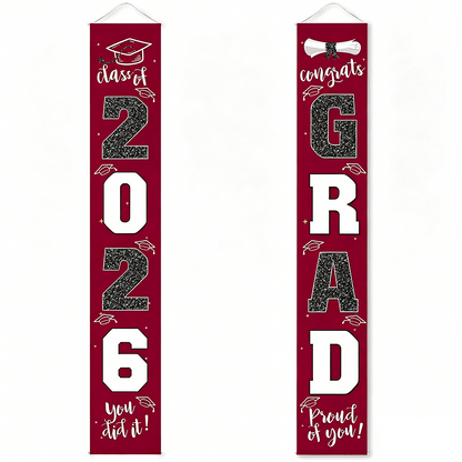 🎓Class of 2026 Graduation Banner 11.8" x 70.87" | Congrats Grad Front Door Porch Decor for Graduation Party (✨Set of 2)