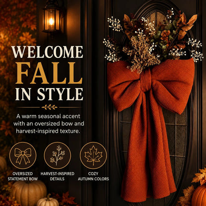 🍂 Oversized Autumn Door Swag – Warm Fall Welcome with Floral Bow & Rustic Porch Charm 🧡✨