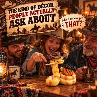 ⏳ Last Day 49% OFF – 🤠 The Cowboy Rattler Match Holder | Funny Western Snake Décor for Cabins, Mantels & Bars 🐍