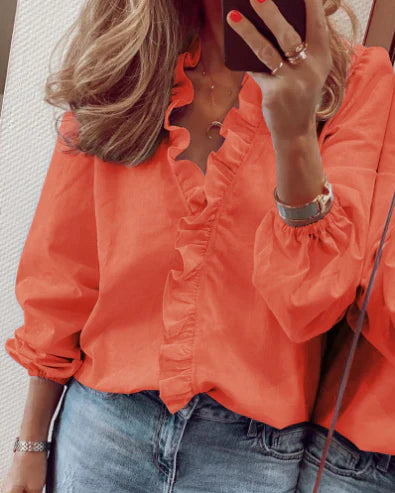 Women's Ruffled Lantern Sleeve Shirt