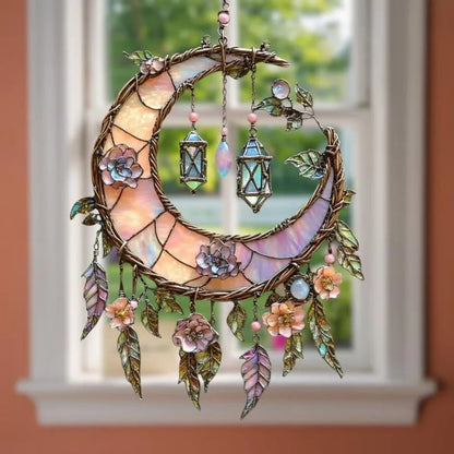🌙2D Flat Printed Acrylic Moon and Floral Window Decor