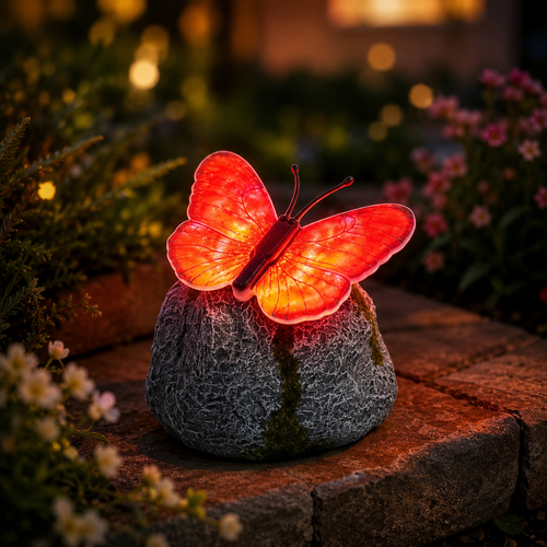 Illuminated Butterfly Stone Garden Light