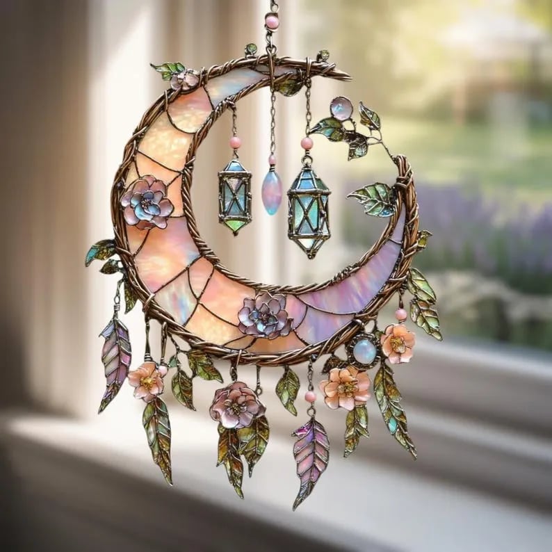 🌙2D Flat Printed Acrylic Moon and Floral Window Decor