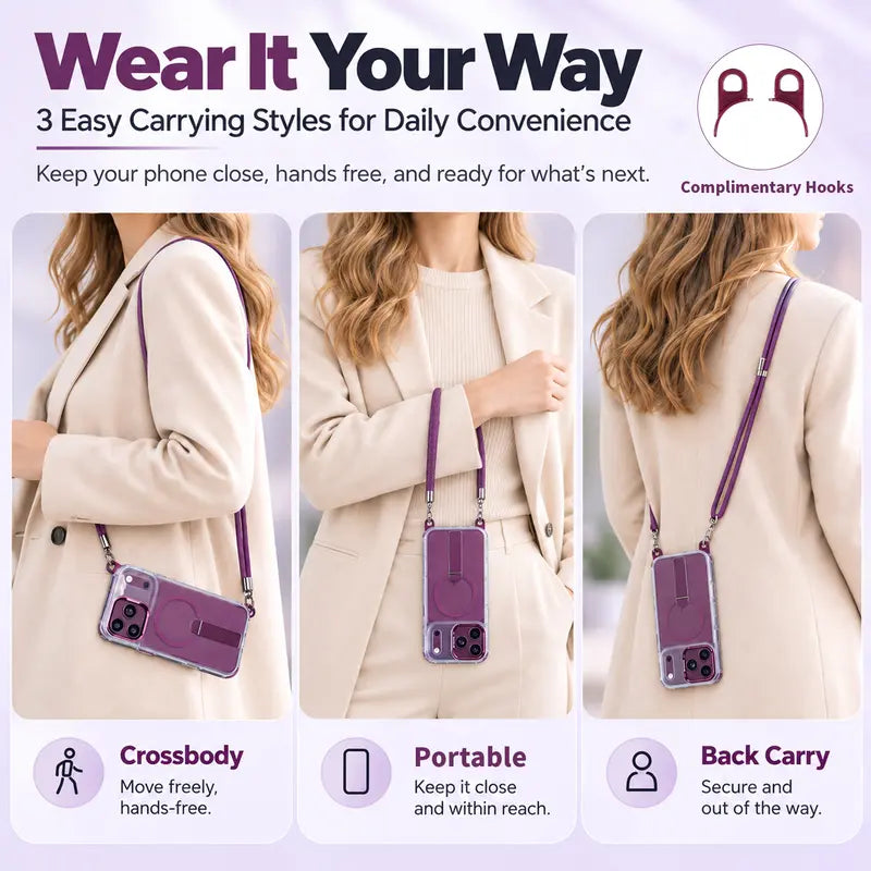 MagSafe Phone Case with Detachable Crossbody Neck Lanyard Strap