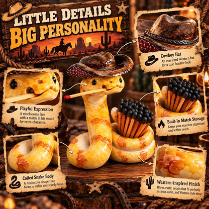 ⏳ Last Day 49% OFF – 🤠 The Cowboy Rattler Match Holder | Funny Western Snake Décor for Cabins, Mantels & Bars 🐍