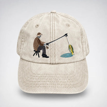 🎣 Catch of the Day Interactive Fishing Cap – Vintage Washed Moving Fish Hat
