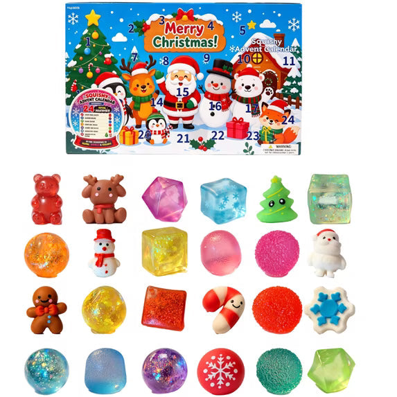 🔥24Pcs Squishy Fidget Toy Advent Calendar, Christmas Countdown Surprise Variety Squeeze Toy Pack, Kids Christmas Stocking Stuffer