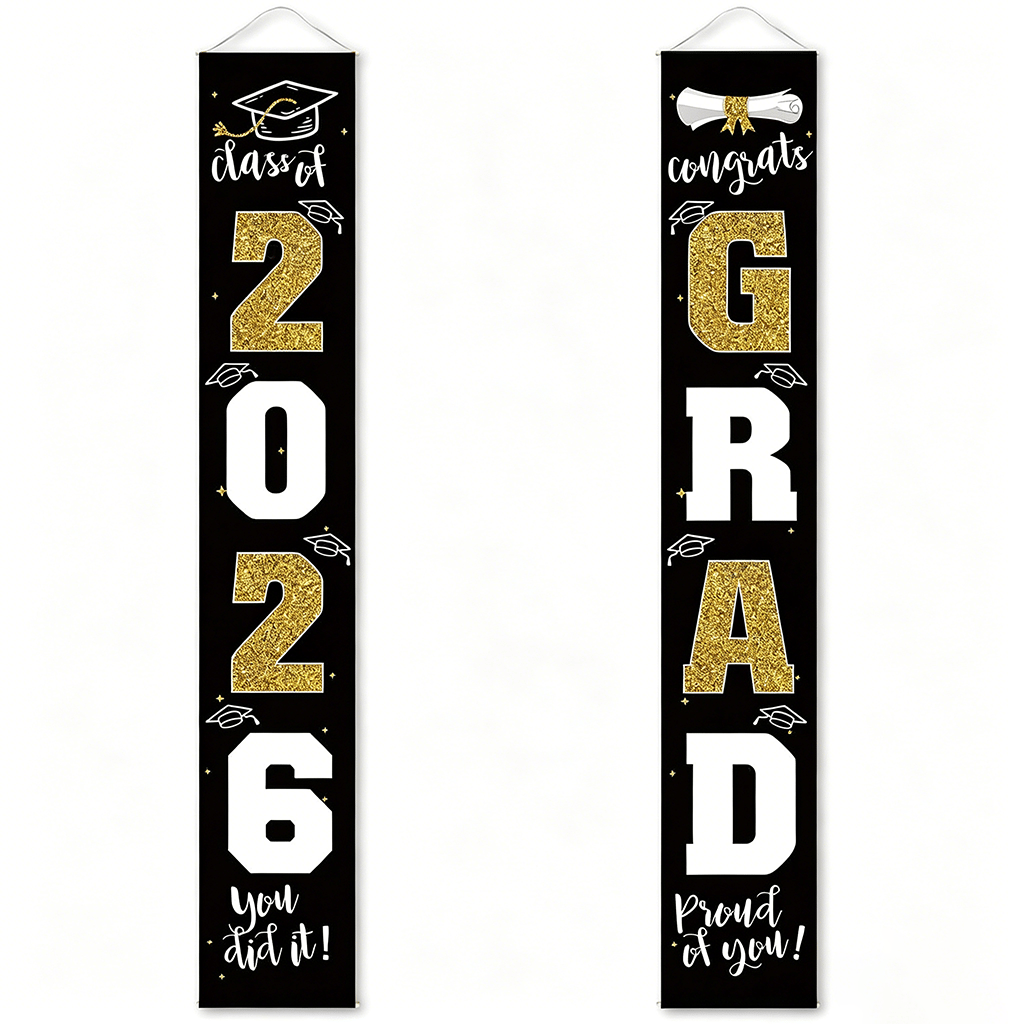 🎓Class of 2026 Graduation Banner 11.8" x 70.87" | Congrats Grad Front Door Porch Decor for Graduation Party (✨Set of 2)
