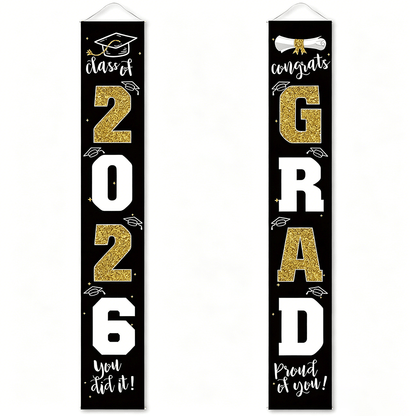 🎓Class of 2026 Graduation Banner 11.8" x 70.87" | Congrats Grad Front Door Porch Decor for Graduation Party (✨Set of 2)