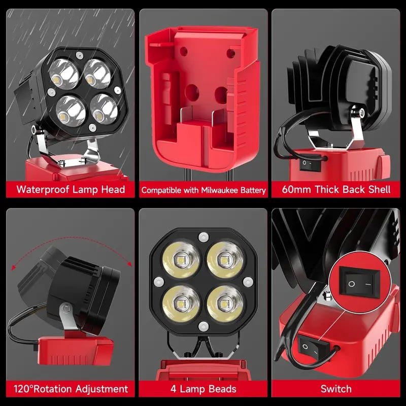 Dailyardtool® LED Work Light Compatible with Milwaukee 18V Battery/Dewalt 18V&20V Battery