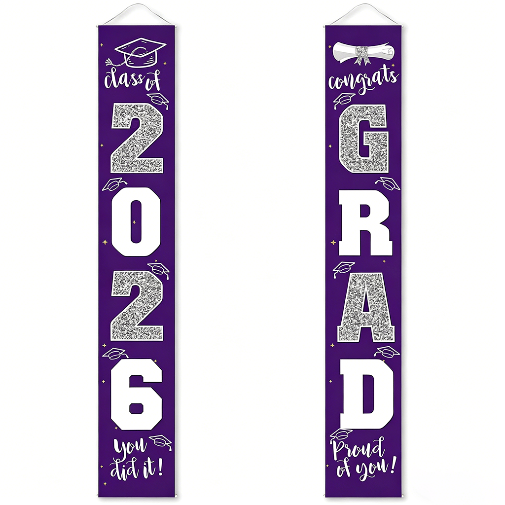 🎓Class of 2026 Graduation Banner 11.8" x 70.87" | Congrats Grad Front Door Porch Decor for Graduation Party (✨Set of 2)