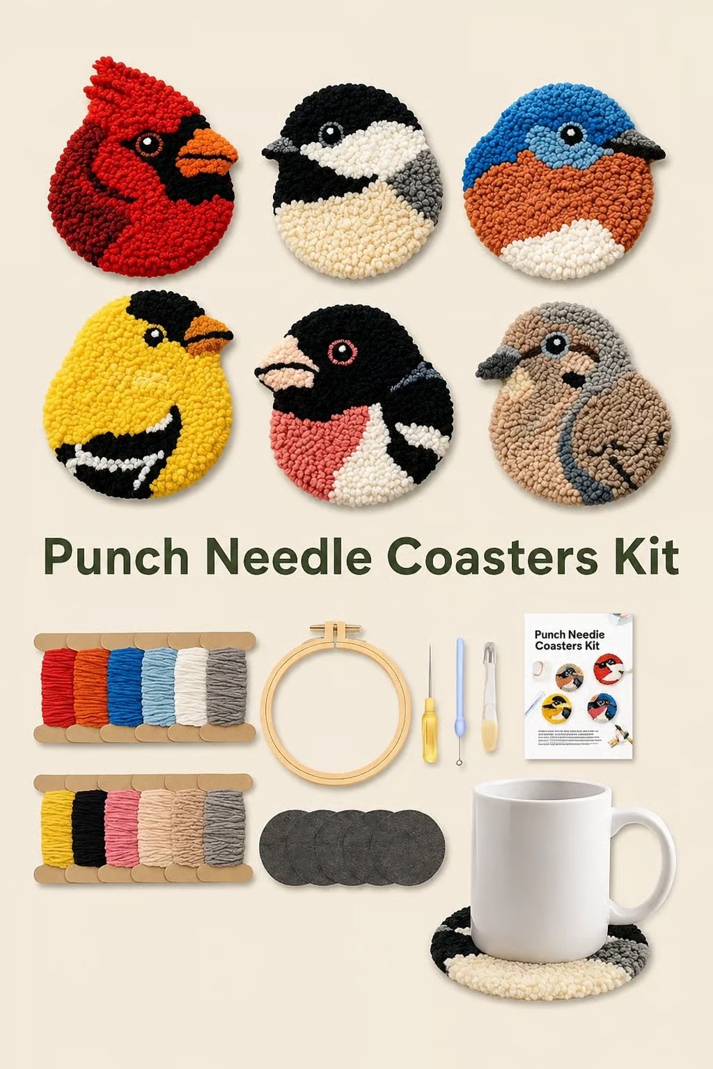 🧵Beginner-Friendly🐦DIY Bird Coasters Punch Needle Kit
