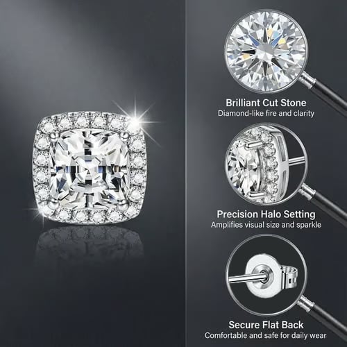 Halo Stud Earrings 4-Pack - Gold & Silver Round/Square Styles