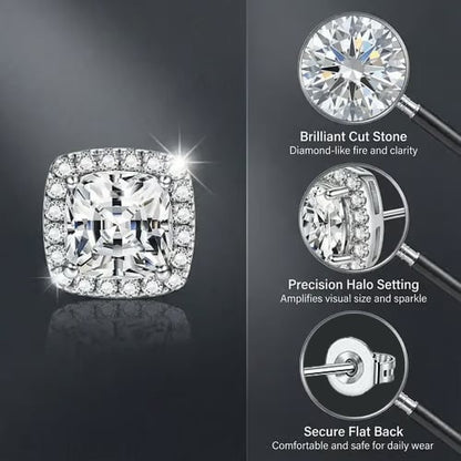 Halo Stud Earrings 4-Pack - Gold & Silver Round/Square Styles