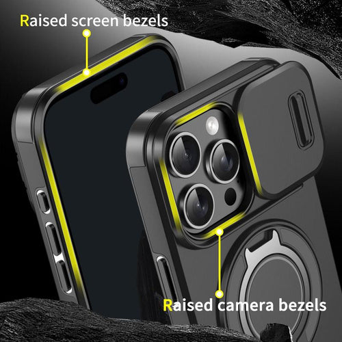 Case with Slide Camera Cover & Rotatable Ring Kickstand,  Grade Shockproof Protective Case for iPhone 11/12/13/14/15/16/17 Series