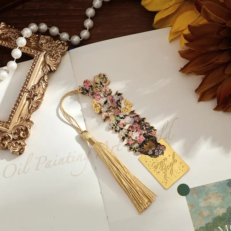 📚✨ 8-Piece Gold Metal Bookmark Set with Tassel – Van Gogh & Monet Inspired Gift for Book Lovers 🎨