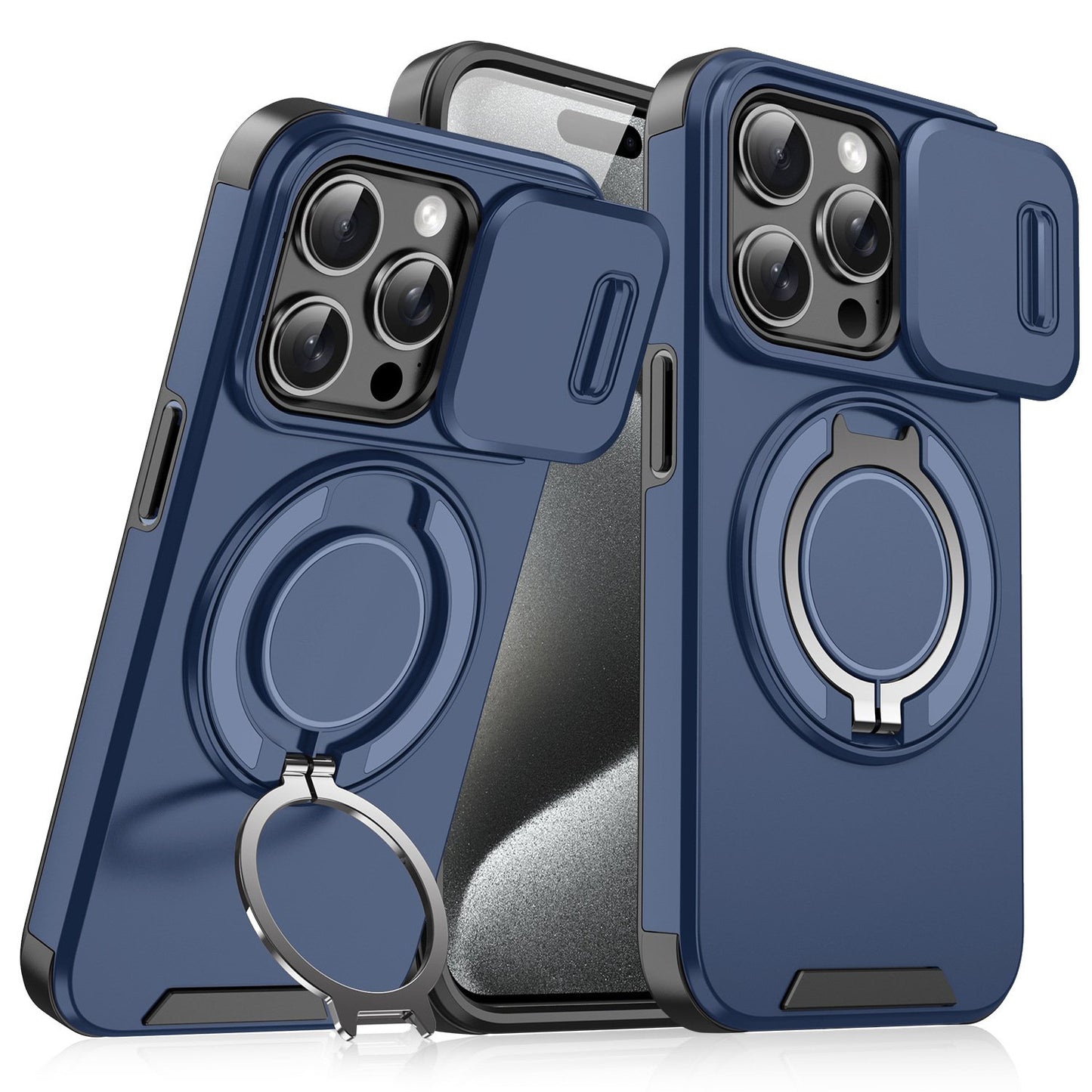 Case with Slide Camera Cover & Rotatable Ring Kickstand,  Grade Shockproof Protective Case for iPhone 11/12/13/14/15/16/17 Series