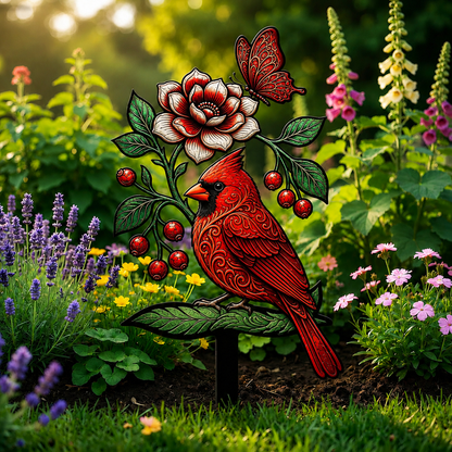 🌺Cardinal Art Garden Stake