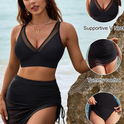 👙Swim Skirt High Waisted Bikini Sets Tummy Control Swimsuits