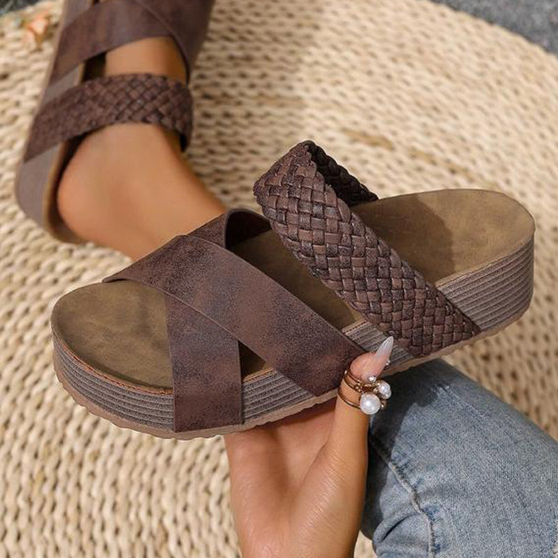 🔥 Women's Criss-Cross Woven Strap Wedge Sandals – Comfortable, Stylish & Perfect for Summer Days ☀️