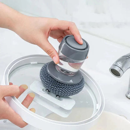 Kitchen Soap Press Dispensing Palm Brush – Built-In Soap Dispenser & Ergonomic Grip 🧼