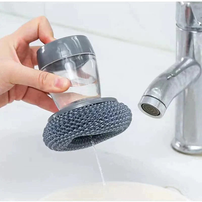 Kitchen Soap Press Dispensing Palm Brush – Built-In Soap Dispenser & Ergonomic Grip 🧼