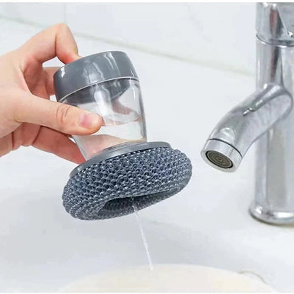 Kitchen Soap Press Dispensing Palm Brush – Built-In Soap Dispenser & Ergonomic Grip 🧼