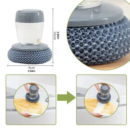 Kitchen Soap Press Dispensing Palm Brush – Built-In Soap Dispenser & Ergonomic Grip 🧼