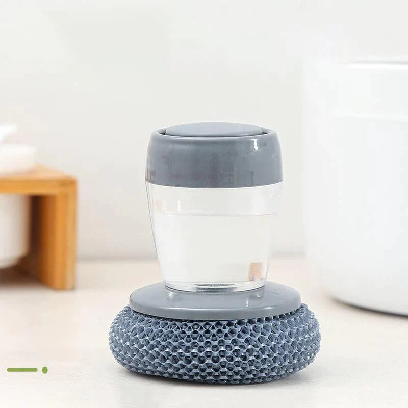 Kitchen Soap Press Dispensing Palm Brush – Built-In Soap Dispenser & Ergonomic Grip 🧼