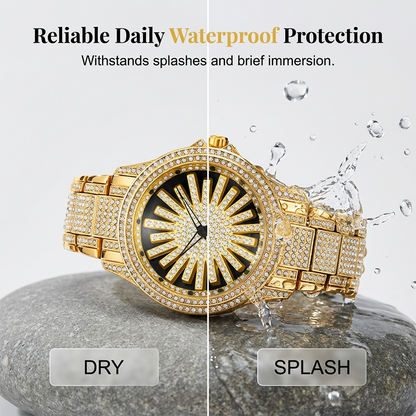 Men's Iced-Out Watch with Rotating Dial – Sparkling Crystals, Precise Quartz & Butterfly Clasp