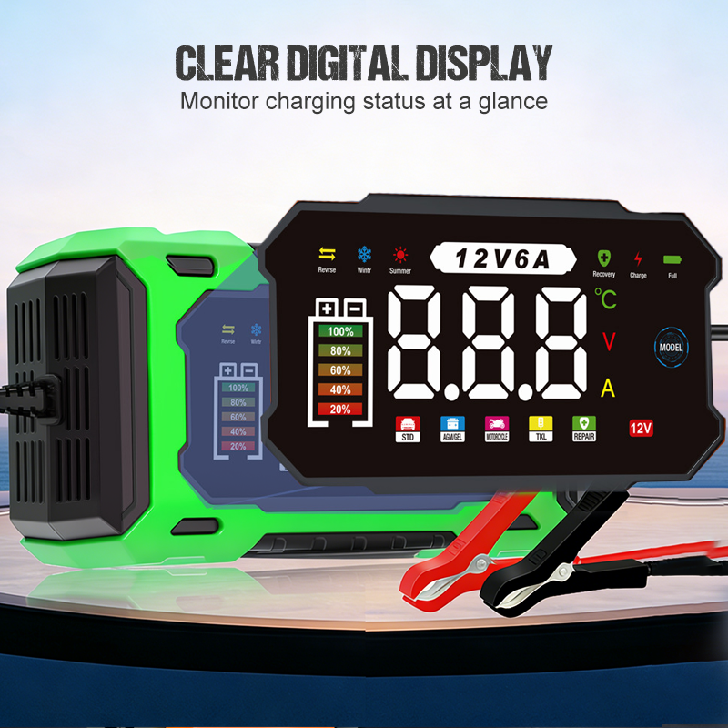 🔋 12V 6A Smart Car Battery Charger – Pulse Repair Technology, Auto Maintain & Desulfation 🚗⚡
