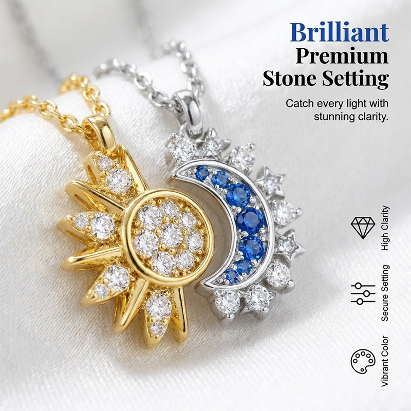 📢📢40% OFF !! ⏰Sun and Moon Pendant Necklace with Rhinestones