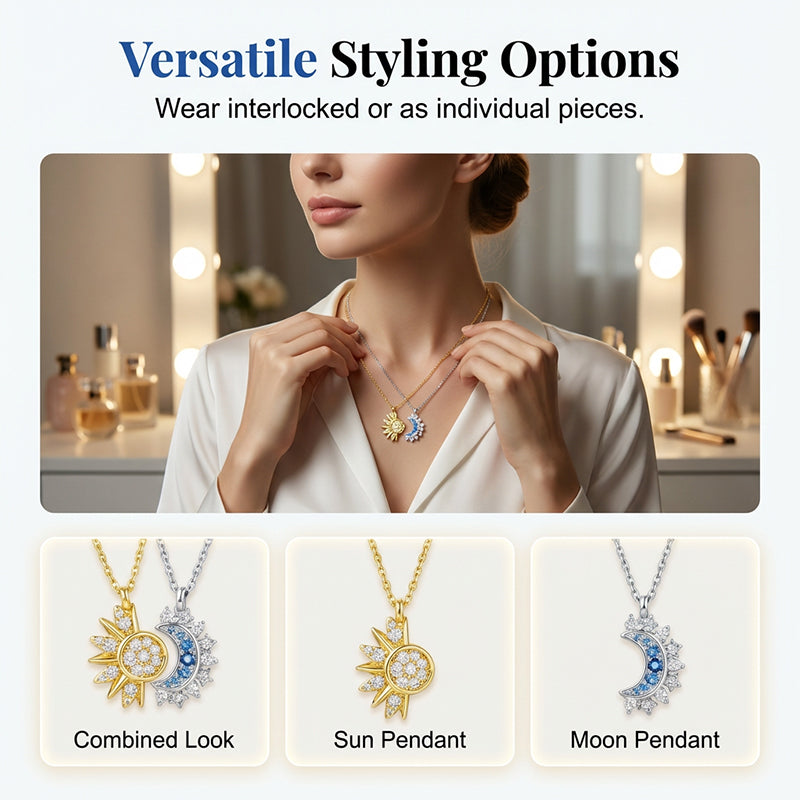 📢📢40% OFF !! ⏰Sun and Moon Pendant Necklace with Rhinestones