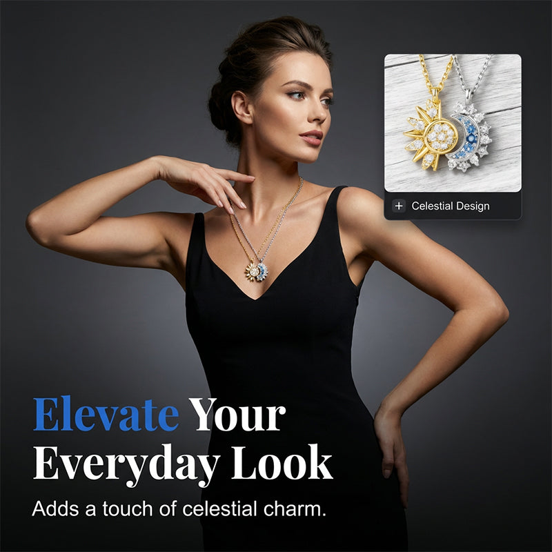 📢📢40% OFF !! ⏰Sun and Moon Pendant Necklace with Rhinestones