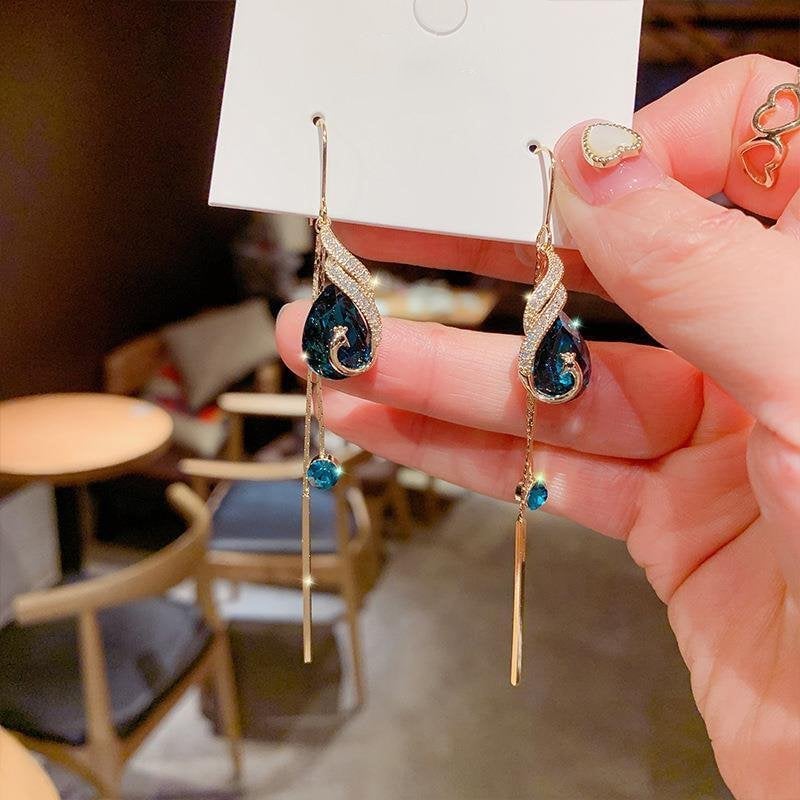 🦚 Phoenix Earrings – Peacock Design, CZ Gems, Lightweight, Gift 🎁