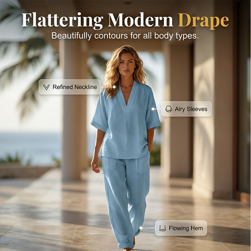 📢📢40% OFF !! ⏰Women's Casual V-Neck Top and Wide-Leg Trousers Set👚👖