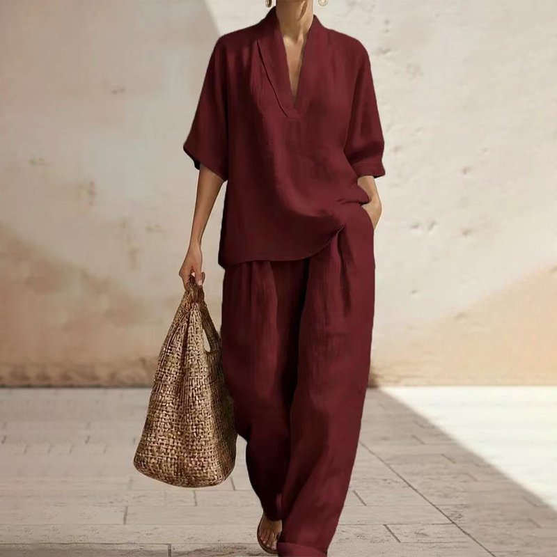 📢📢40% OFF !! ⏰Women's Casual V-Neck Top and Wide-Leg Trousers Set👚👖