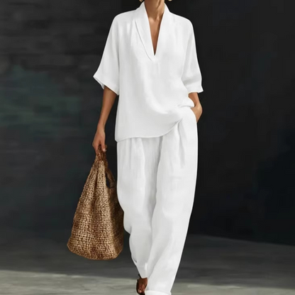 📢📢40% OFF !! ⏰Women's Casual V-Neck Top and Wide-Leg Trousers Set👚👖