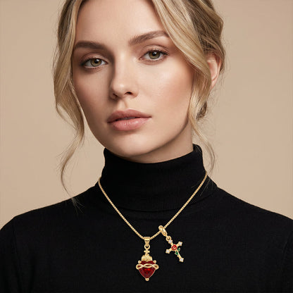 💖Sacred Heart & Rose Cross Pendant Necklace