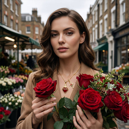 💖Sacred Heart & Rose Cross Pendant Necklace