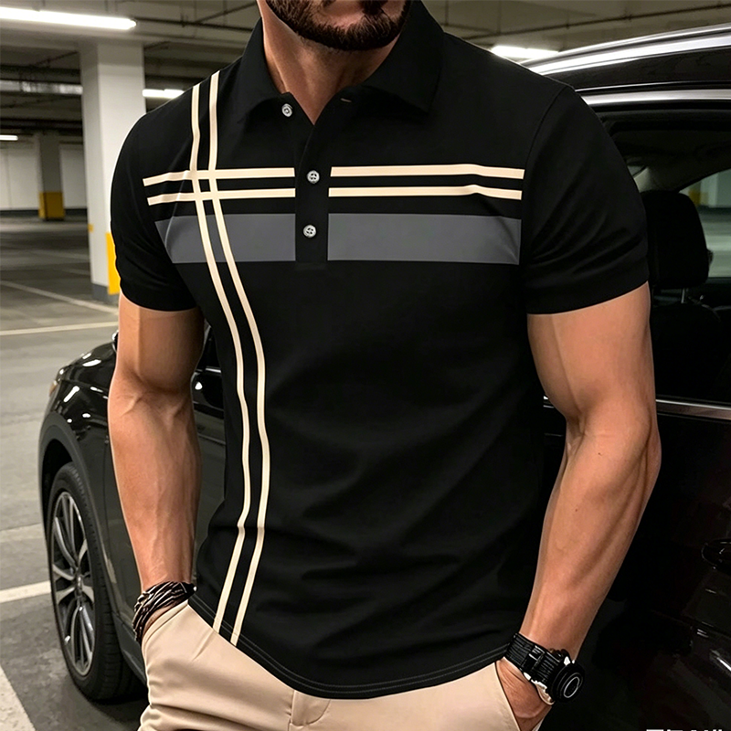 🎁New Arrival💥Men's Striped Short Sleeve Collared Top🌿