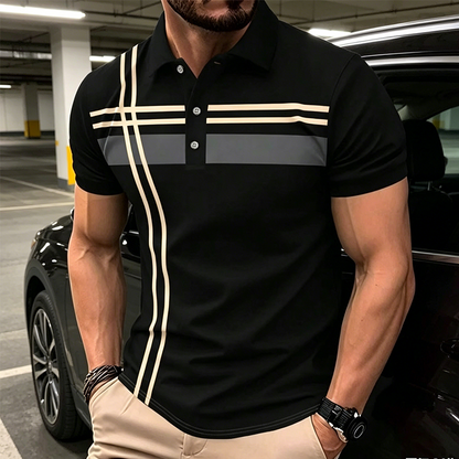🎁New Arrival💥Men's Striped Short Sleeve Collared Top🌿