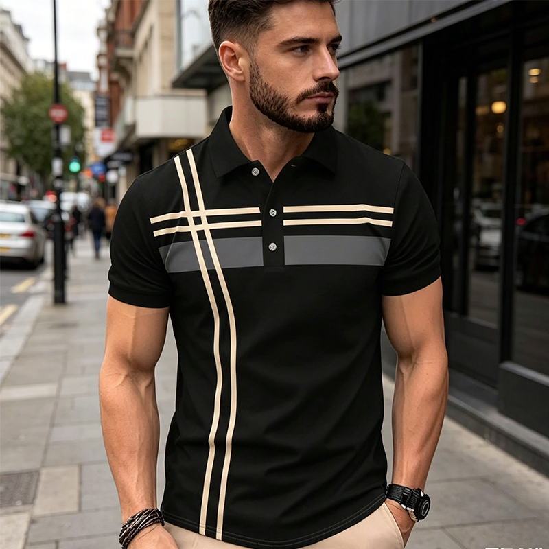 🎁New Arrival💥Men's Striped Short Sleeve Collared Top🌿