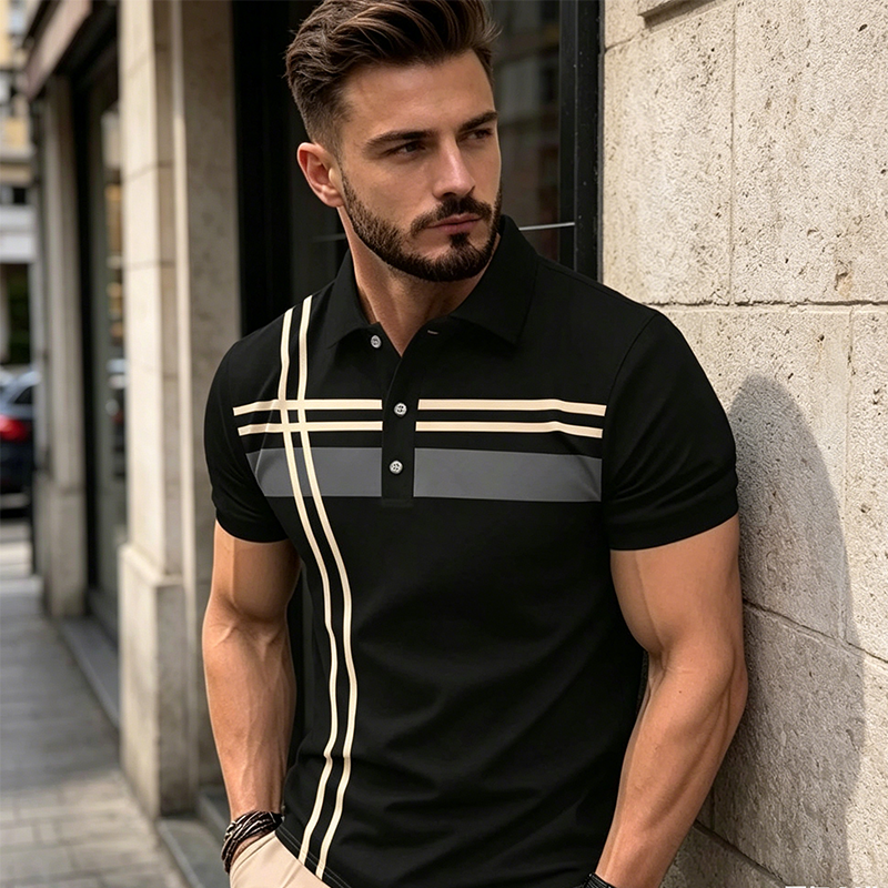 🎁New Arrival💥Men's Striped Short Sleeve Collared Top🌿