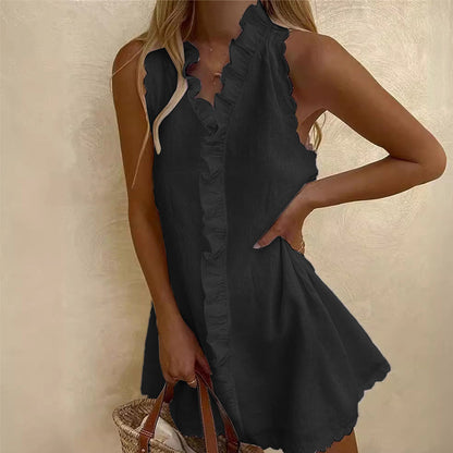 📢📢40% OFF !! ⏰Women's Ruffle Trim Button-Front Mini Dress