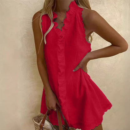 📢📢40% OFF !! ⏰Women's Ruffle Trim Button-Front Mini Dress