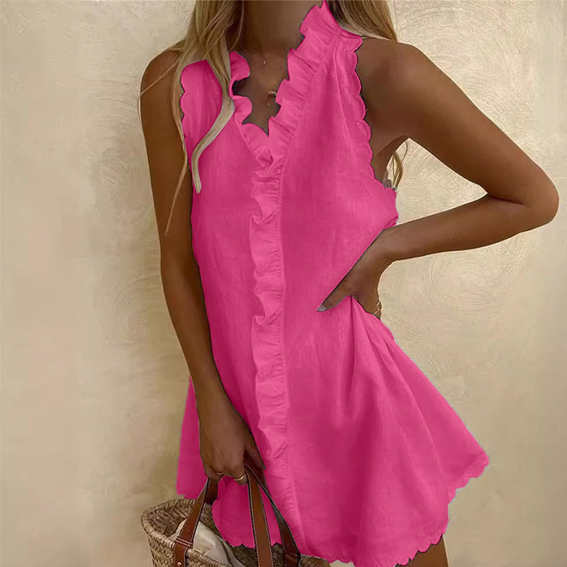 📢📢40% OFF !! ⏰Women's Ruffle Trim Button-Front Mini Dress