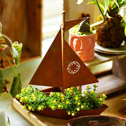 🌱 Rustic Sailboat Metal Planter – Handcrafted, weather-resistant & perfect for succulents, herbs or flowers – charming garden or shelf decor 🏡